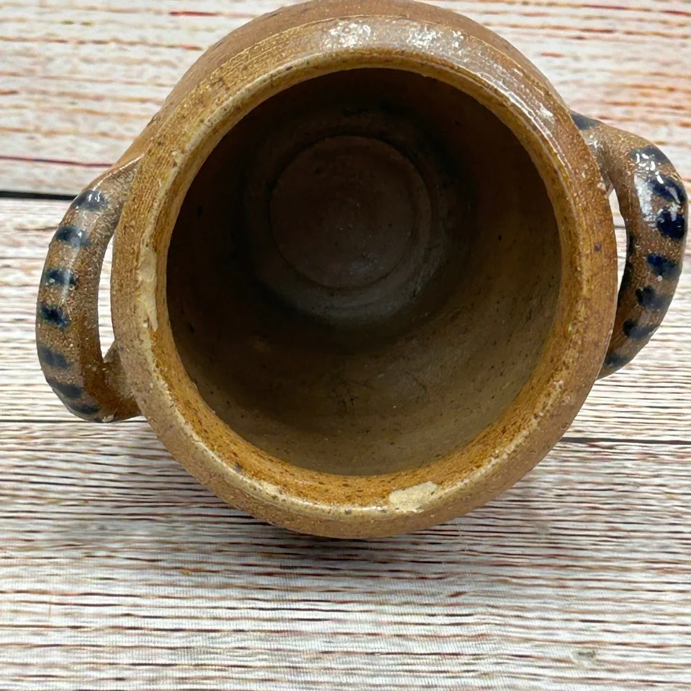 Handcrafted Salt‎ Glazed Stoneware Crock Cobalt Blue Floral Small 4.5 inch Jar